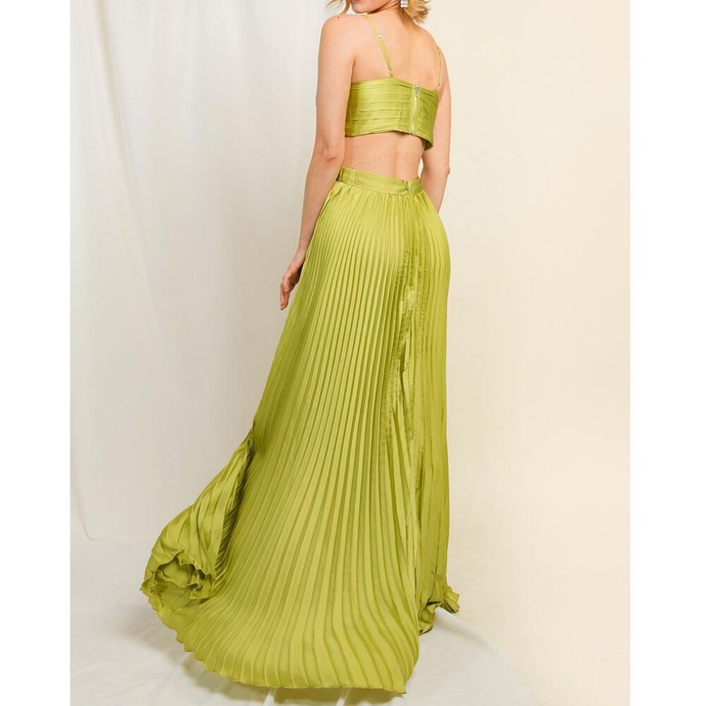Lime Green Pleated Cutout Formal Wedding Party Maxi Dress 8 - Picture 5 of 5